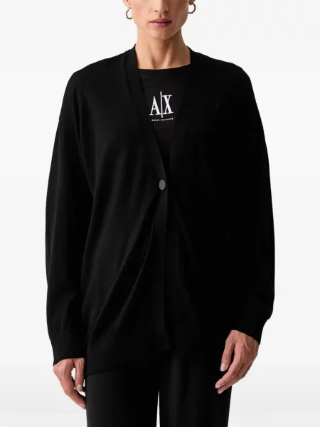Cardigan Armani Exchange cu broderie cu decolteu în V negru