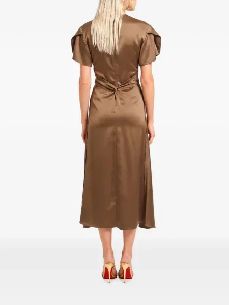 Rochie midi Sutton New York din satin drapată maro