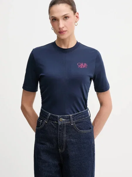Тениска Calvin Klein Jeans дамска тъмносиньо