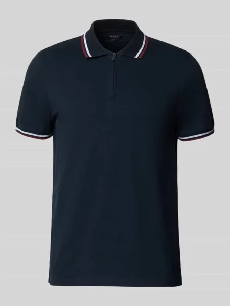 Koszulka polo o kroju slim fit z paskami w kontrastowym kolorze i zamkiem błyskawicznym Mcneal granatowa