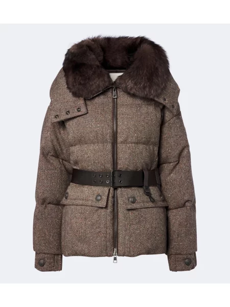 Vlněná péřová bunda Moncler Grenoble s kapucí hnědá