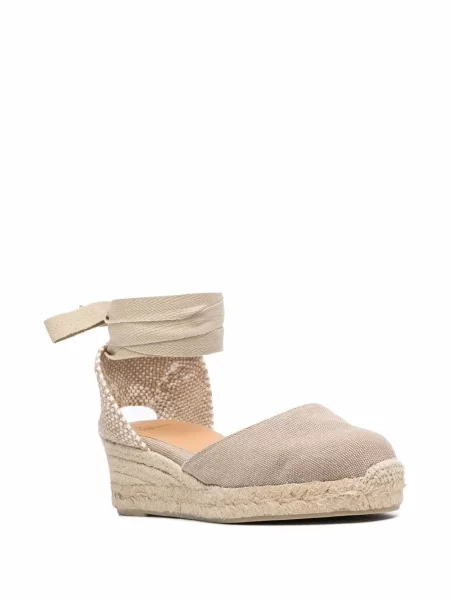 Šněrovací krajkové espadrilky Castañer na klínovém podpatku