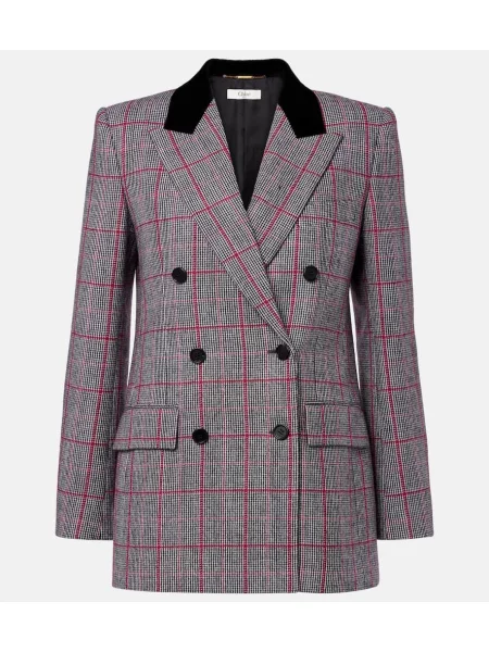 Geacă Chloé de lână în carouri negru