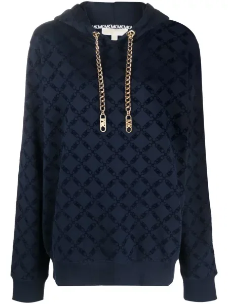 Satynowe proste jeansy Michael Michael Kors z nadrukiem dwurzędowe niebieskie