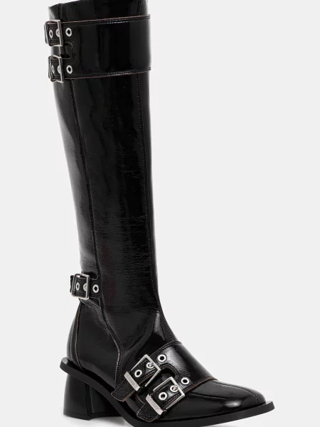 GANNI cizme Feminine Buckle High Boot Naplack cu drept negru