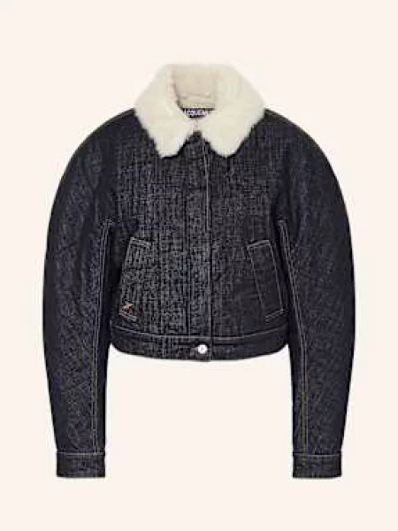 Jacquemus Kurtka Jeansowa Le Bomber De-Nîmes Ovalo Ze Sztucznym Futrem blau granatowa