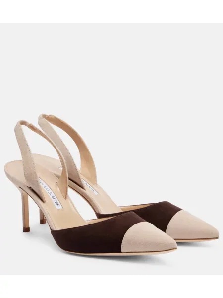 Pantofi cu toc Manolo Blahnik din piele de căprioară slingback albastru