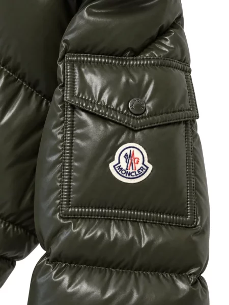 Lung geacă cu puf Moncler cu glugă verde
