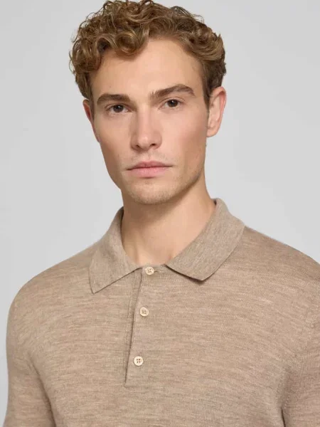 Sweter wełniany z kołnierzykiem polo model Erros' Tiger Of Sweden beżowa