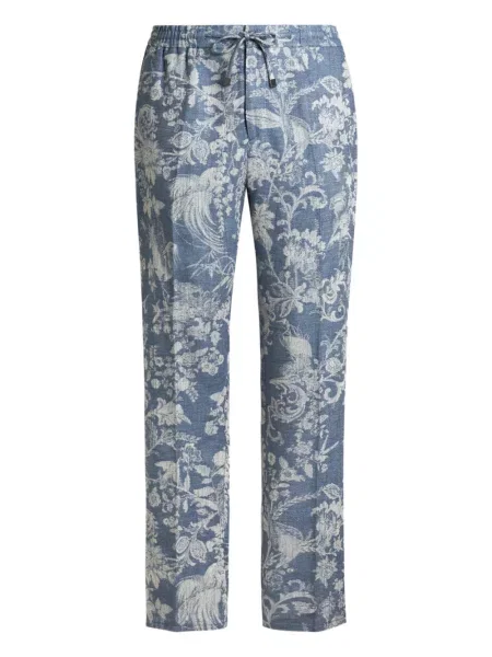 Pantaloni Etro cu model floral din jacard albastru