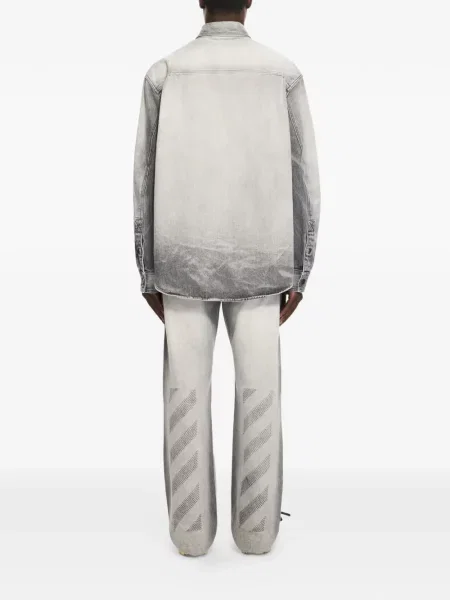 Blugi Off-white cu broderie alb