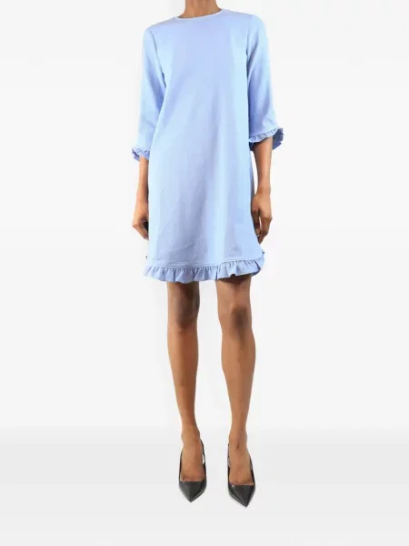 Rochie mini Ganni cu volane din crep albastru