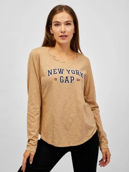 T-SHIRT KOSZULKA Z DŁUGIM RĘKAWEM GAP LONGSLEEVE 1 beżowa