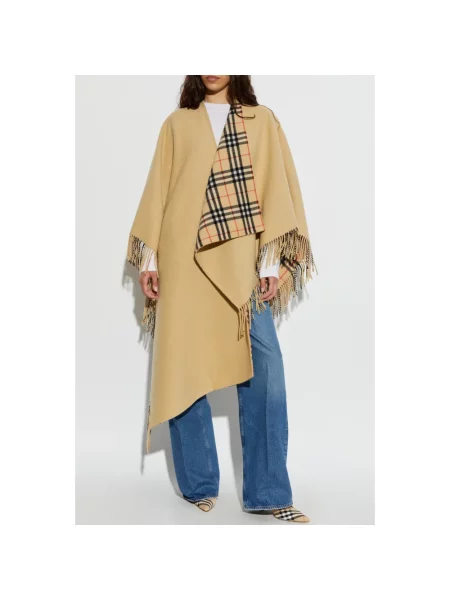 Kurtka Burberry wełniana w kratę dwustronna beżowa