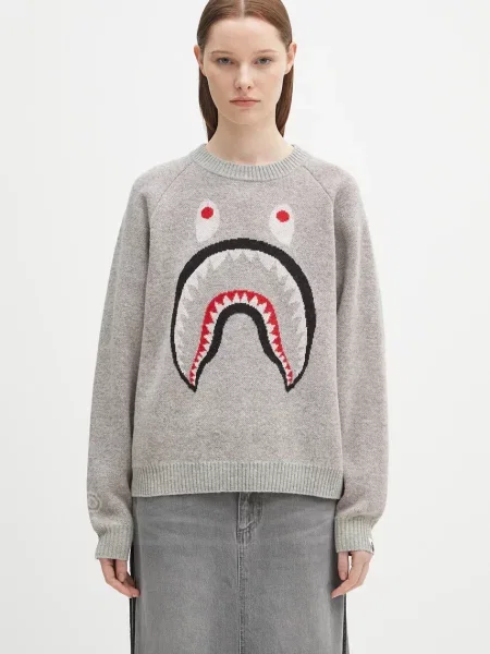 A Bathing Ape sweter wełniany Shark szary