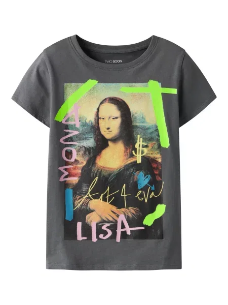 TWO SOON Tricou Kunst galben neon / gri închis / mov liliachiu negru