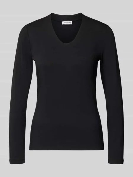 Longsleeve z dekoltem w serek More & More czarna