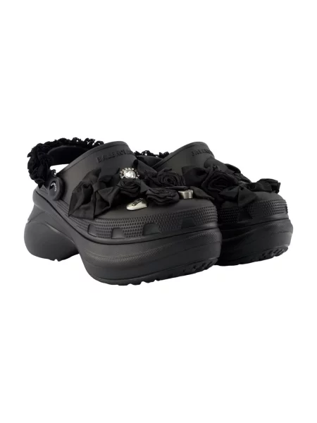 Lniane klapki mules Balenciaga Crocs na ramiączkach czarne