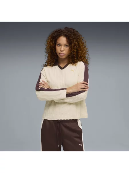 PUMA koszulka polo z długim rękawem T7 o luźnym kroju Odzież S biały