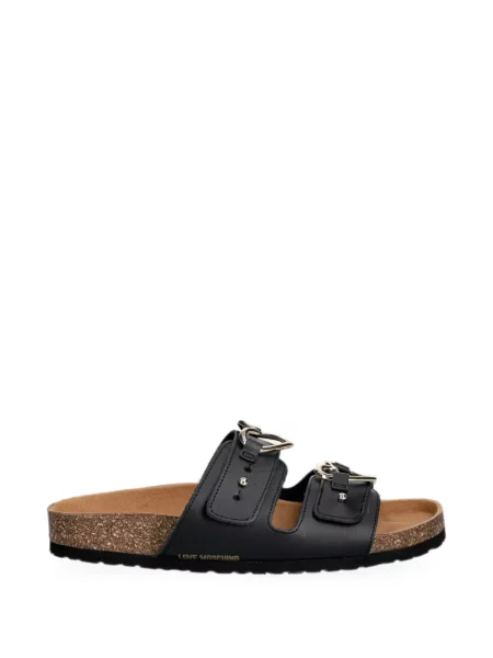 Sandale Love Moschino din piele cu cataramă cu motiv cu inimi negru