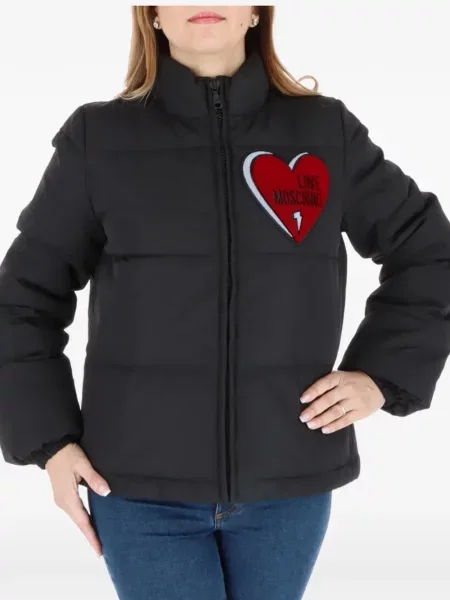 Geacă Love Moschino cu motiv cu inimi negru