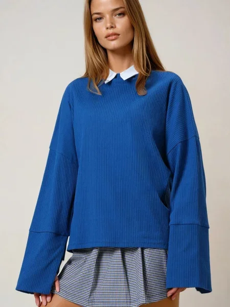 Trend Alaçatı Stili Tricou albastru