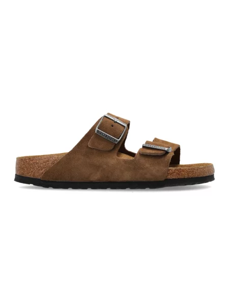 Klapki Birkenstock zamszowe brązowe