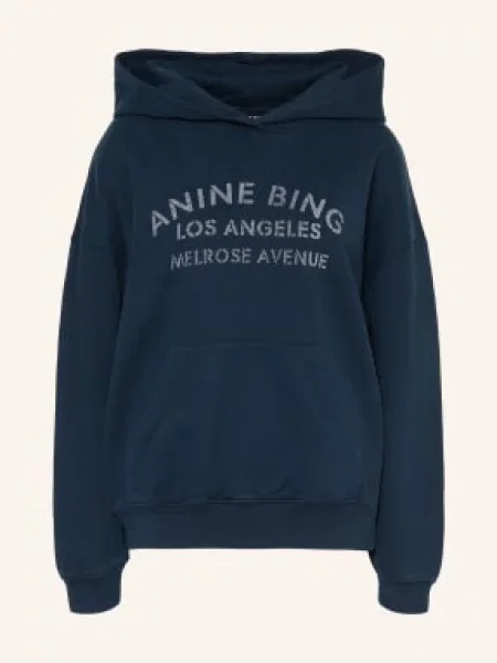 Anine Bing Mikina S Kapucí Harvey tmavě modrá bílá
