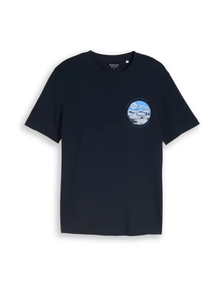 TOM TAILOR Tricou azuriu / albastru închis alb