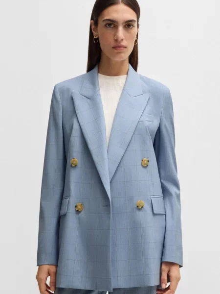 Вовняний картатий піджак Boss блакитний