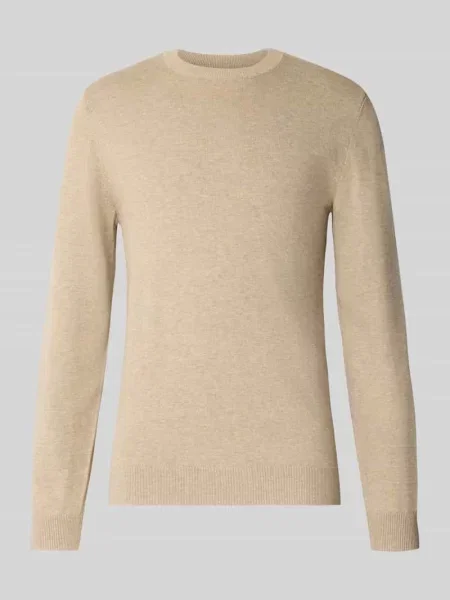 Sweter z dzianiny z mieszanki bawełny i kaszmiru z okrągłym dekoltem Mcneal brązowy