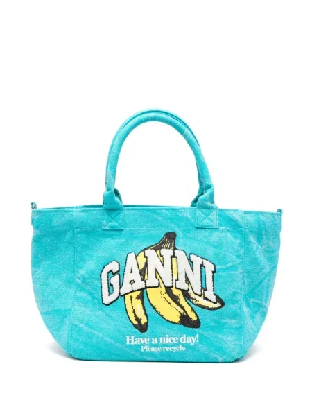 Shopper táska Ganni nyomtatás kék