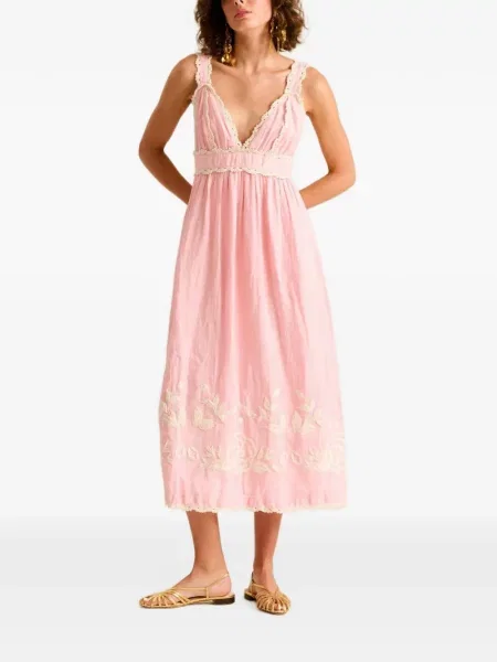 Rochie midi Carolina K din dantelă roz