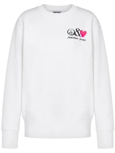 Bluza z kapturem Moschino Jeans z nadrukiem biała