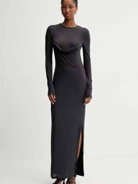 Nanushka rochie din lână maxi mulată gri