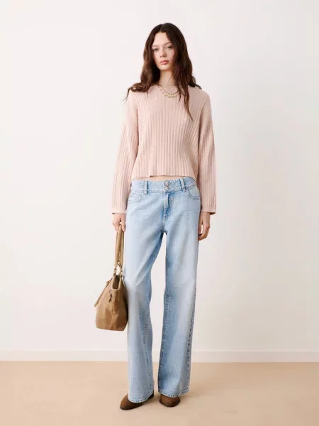 Sweter z prążkowanej dzianiny pastelowy róż Teen M MANGO TEEN