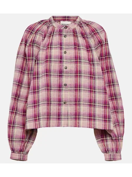 Cămașă Marant Etoile de in în carouri roz