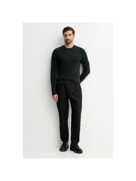 Sweter Guess z logo zielony
