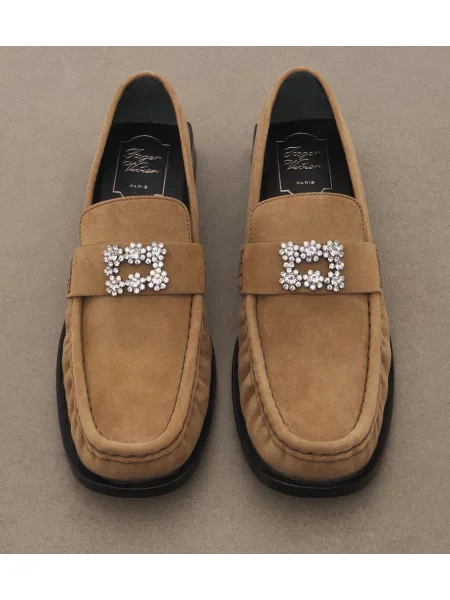 Pantofi loafer Roger Vivier din piele de căprioară bej