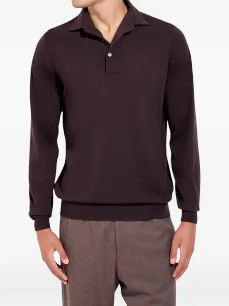 Lung tricou polo Filippo De Laurentiis tricotate maro