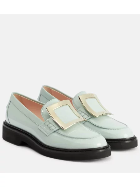 Usnjene lakirane loaferke Roger Vivier modra
