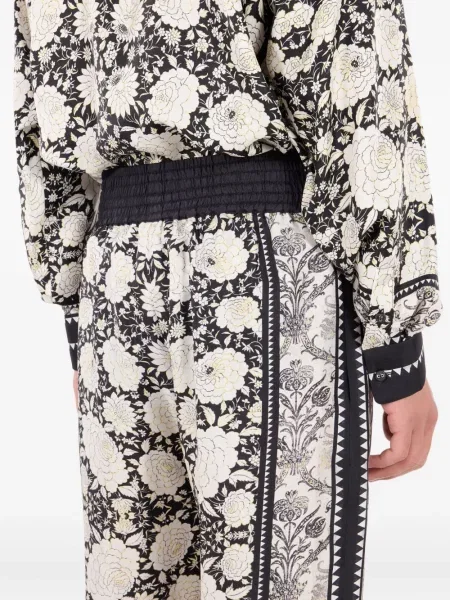 Pantaloni Roberto Cavalli de mătase cu model floral cu imagine alb