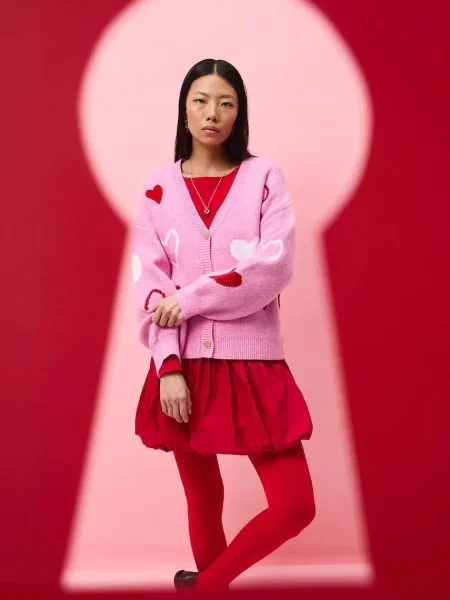 Medicine kardigan z domieszką wełny różowy