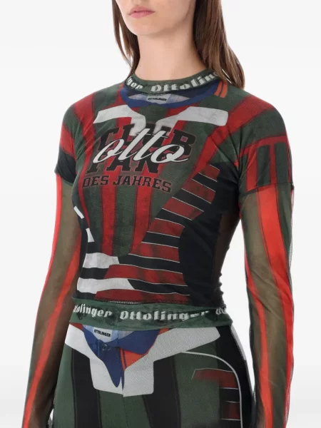 Lung tricou Ottolinger cu imagine verde