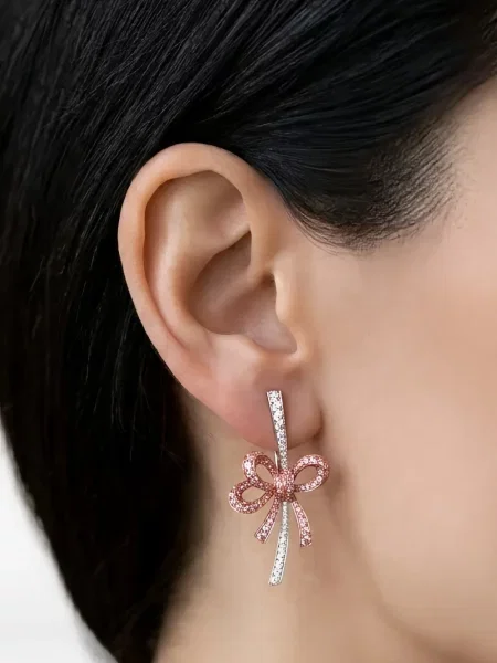 Обеци Hyt Jewelry с панделка розово