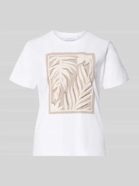 T-shirt z motywem i okrągłym dekoltem Comma biała