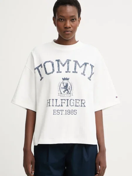 Tommy Hilfiger tricou oversized pentru femei din alb