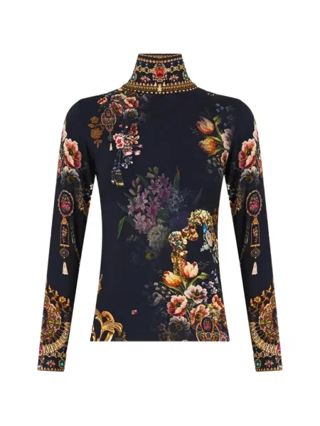 Top Camilla cu model floral cu imagine negru