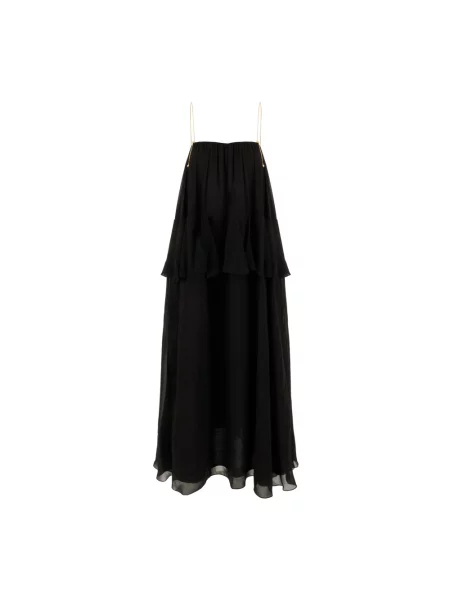 Lniana sukienka maxi Chloe bez rękawów czarna