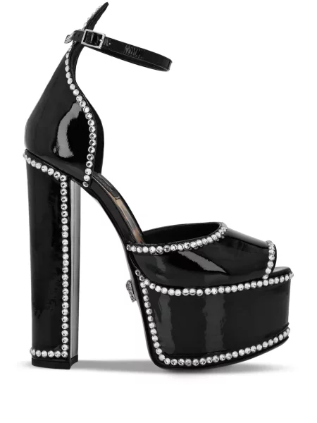 Sandale Philipp Plein cu platformă de cristal negru